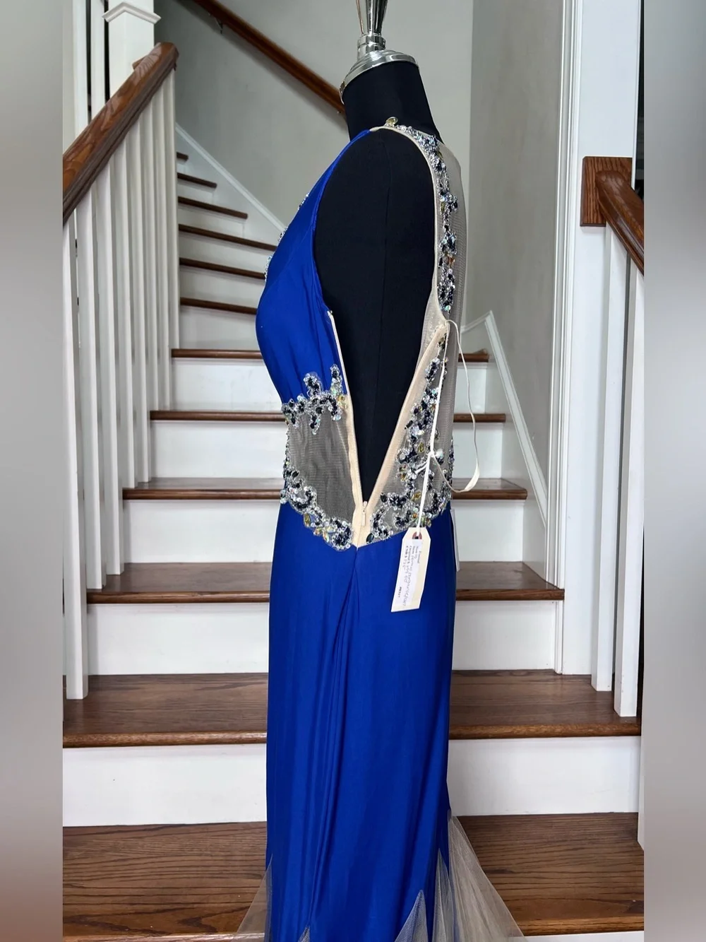 Dave & Johnny Royal Blue Crystal Beaded Illusion Mermaid Gown Size 10